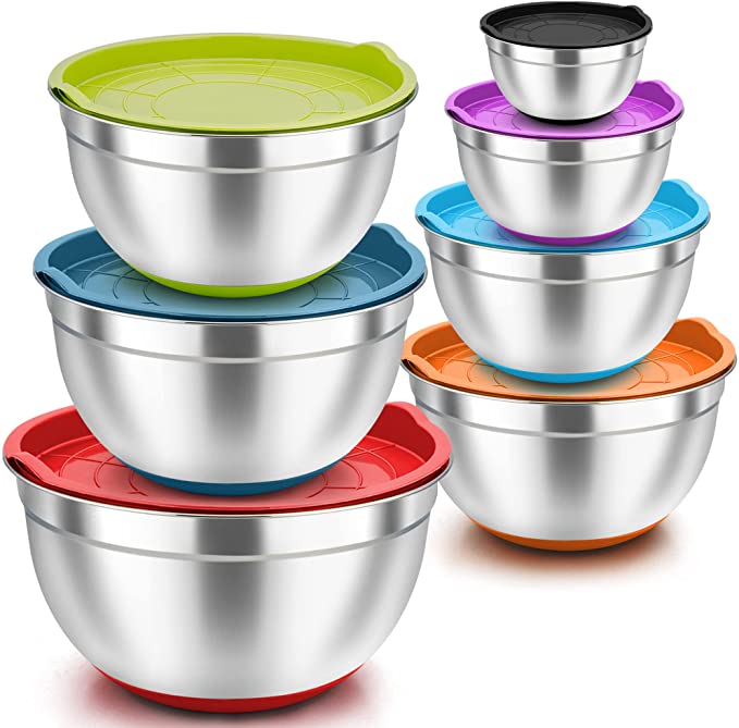Wholesale Restaurant Stainless Steel Kitchen Mixing Bowls With Lids Set 7 OEM Factory