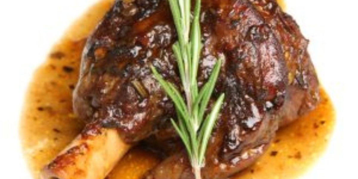 Indulge in the Gourmet Delight of Benny's Lamb Shank with Red Wine and rosemary!