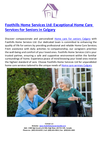 Foothills Home Services Ltd: Exceptional Home Care Services for Seniors in Calgary