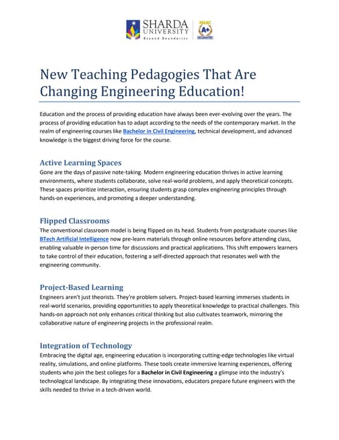 New Teaching Pedagogies That Are Changing Engineering Education! | PDF