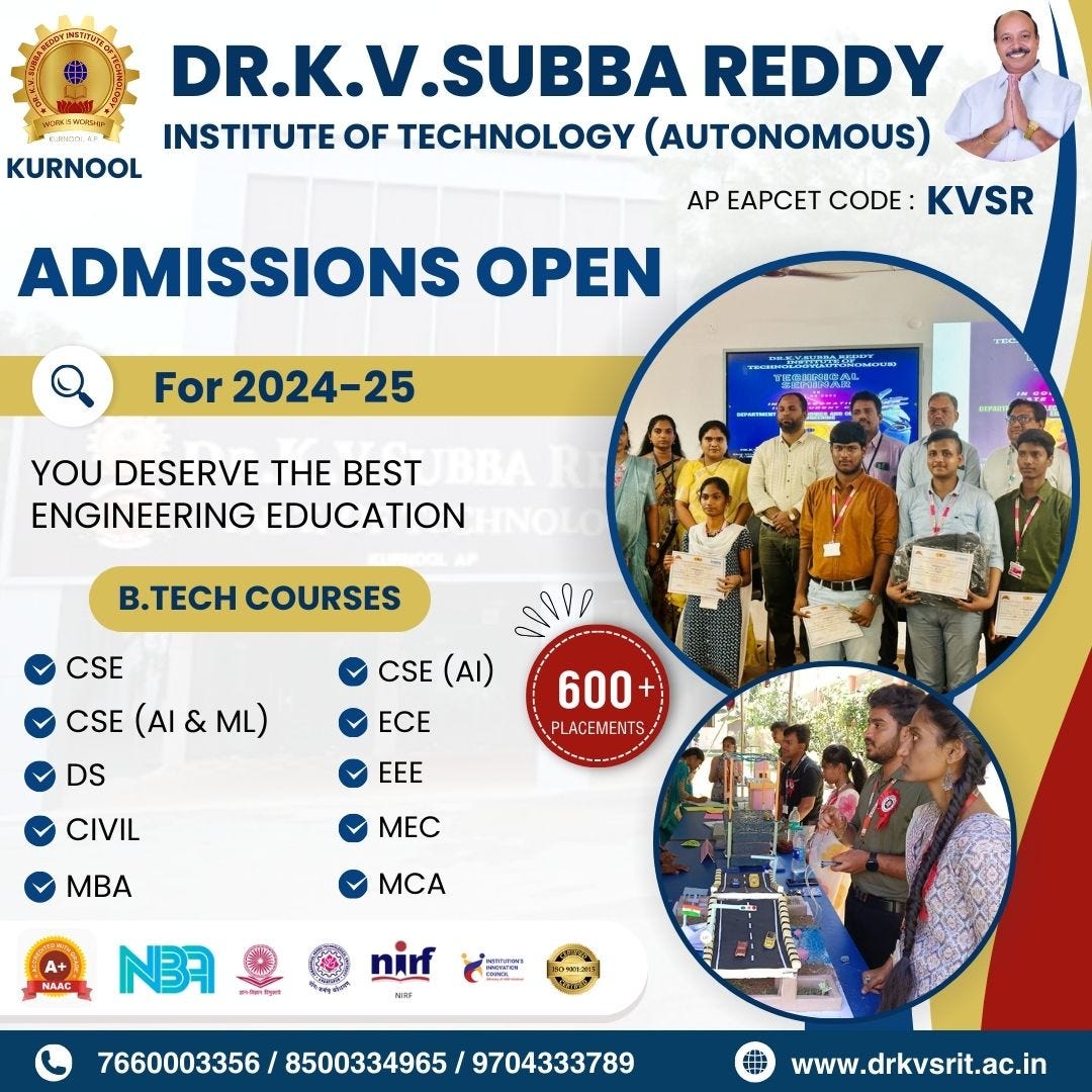 The Premier Choice for B.Tech Programs in Kurnool: Dr. KV Subba Reddy Institute of Technology | by DrKvsrit | Jun, 2024 | Medium