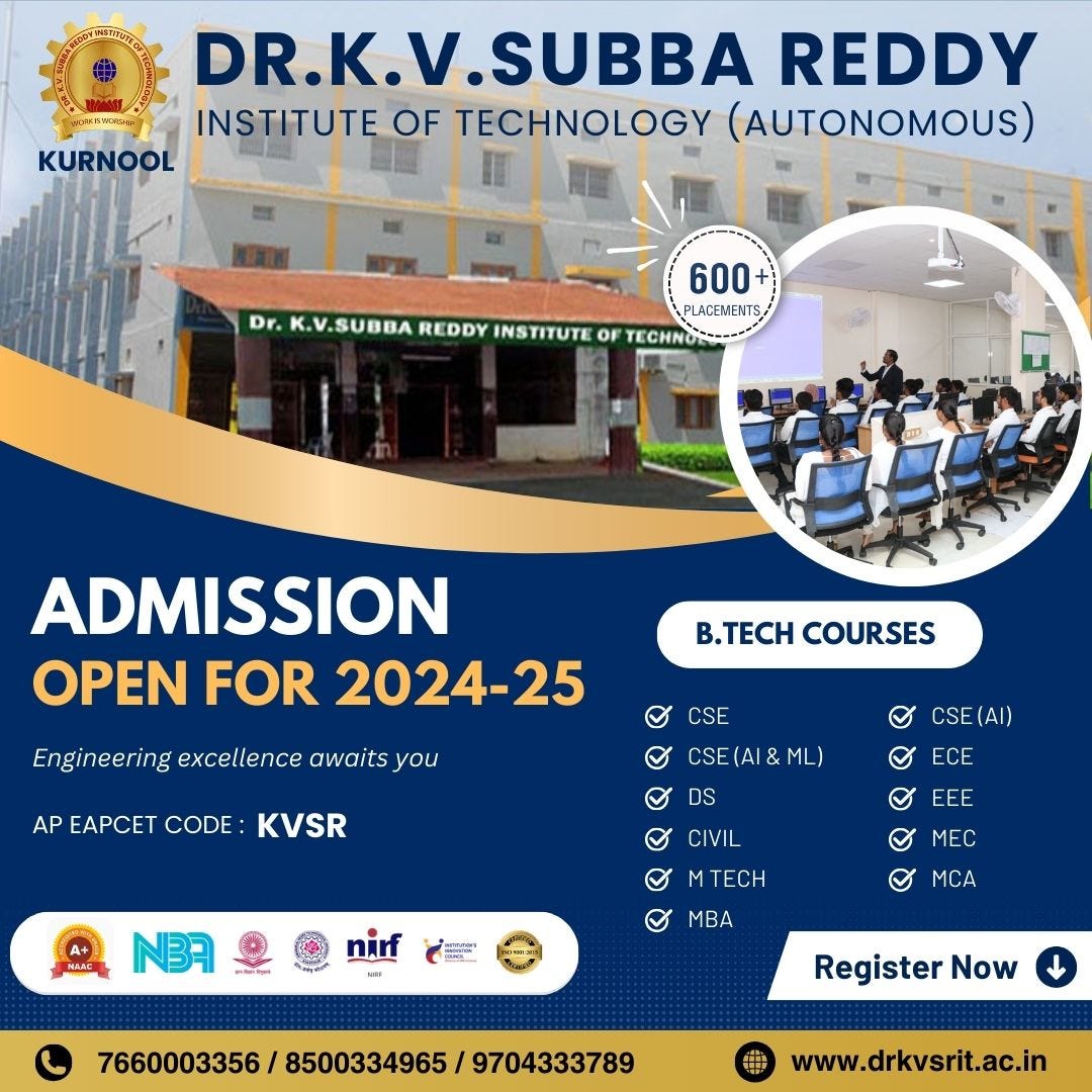 Top Reasons to Choose Dr. KV Subba Reddy Institute of Technology as the Best B.Tech College in Kurnool | by DrKvsrit | Jul, 2024 | Medium