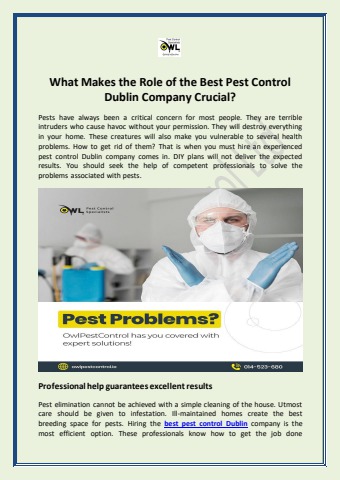 What Makes the Role of the Best Pest Control Dublin Company Crucial?