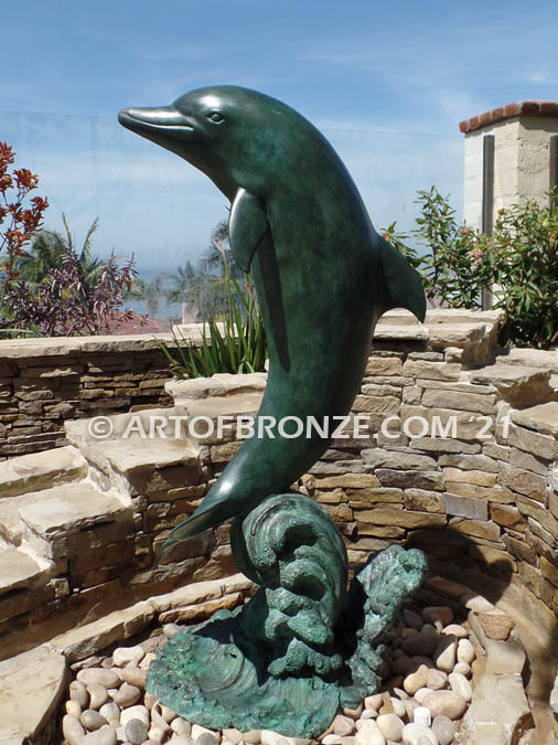 Above the Splash - Bronze Statue Leaping Dolphin Fountain