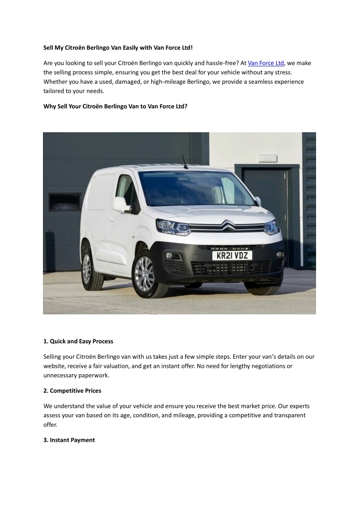 PPT - Sell My Citroën Berlingo Van Easily with Van Force Ltd! PowerPoint Presentation - ID:13965798