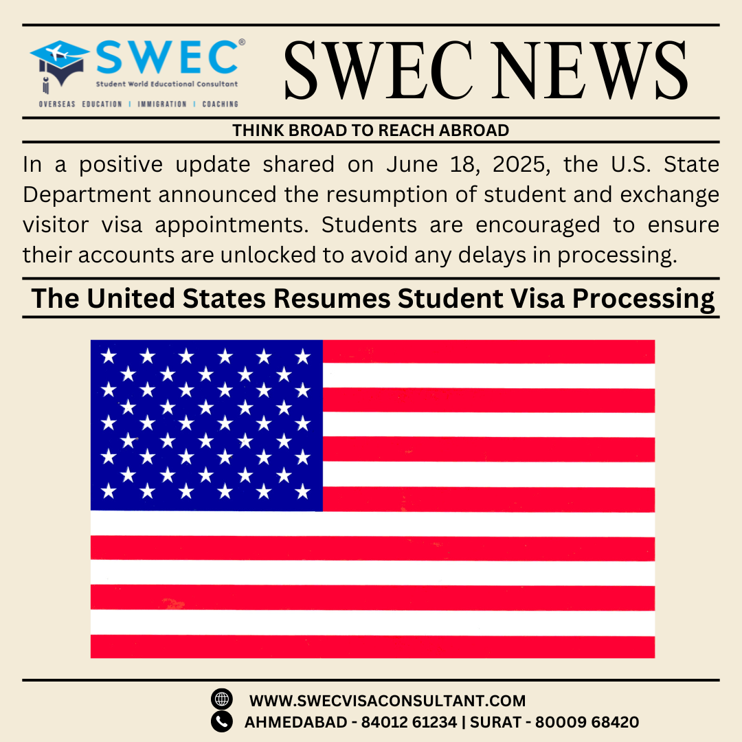 Good News For International Students: US Resumes Student Visa Processing With New Social Media Rules | SWEC Education & Immigration Consultant In Ahmedabad And Surat