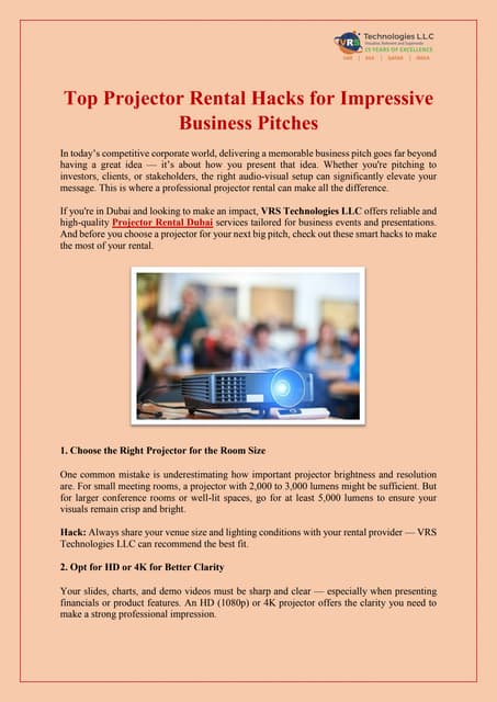 Top Projector Rental Hacks for Impressive Business Pitches | PDF