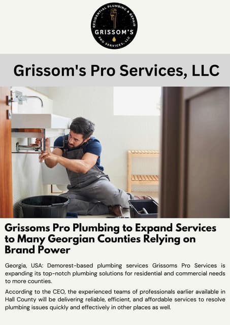 Grissoms Pro Plumbing to Expand Services to Many Georgian Counties Relying on Brand Power