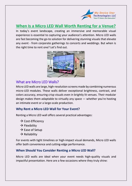 When Is a Micro LED Wall Worth Renting for a Venue? | PDF