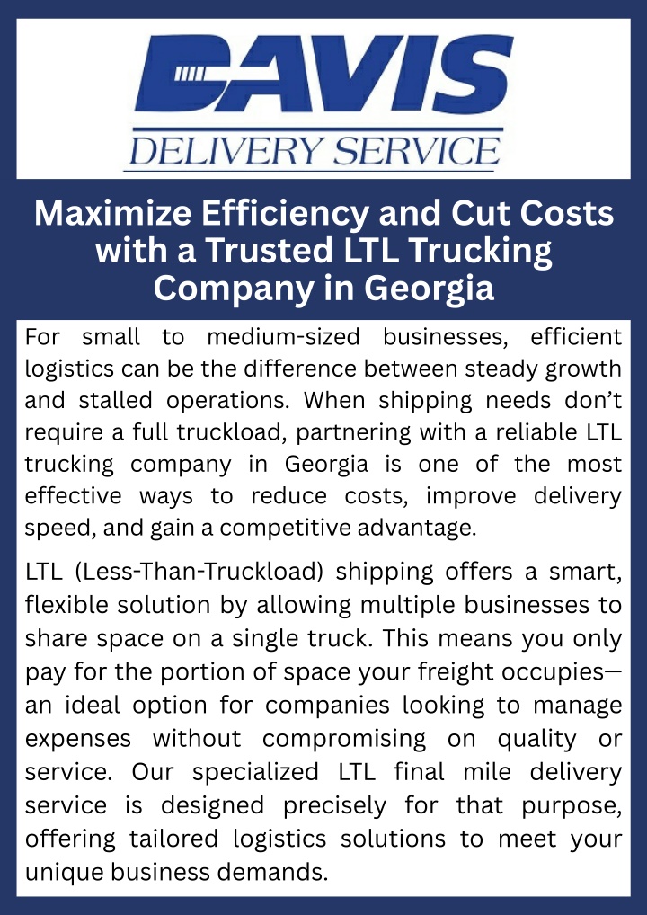 PPT - Maximize Efficiency and Cut Costs with a Trusted LTL Trucking Company in Georgia PowerPoint Presentation - ID:14560138