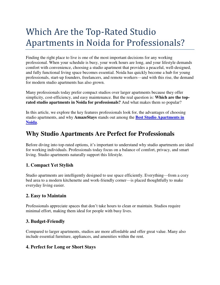 PPT - Which Are the Top Rated Studio Apartments in Noida for Professionals PowerPoint Presentation - ID:14663190