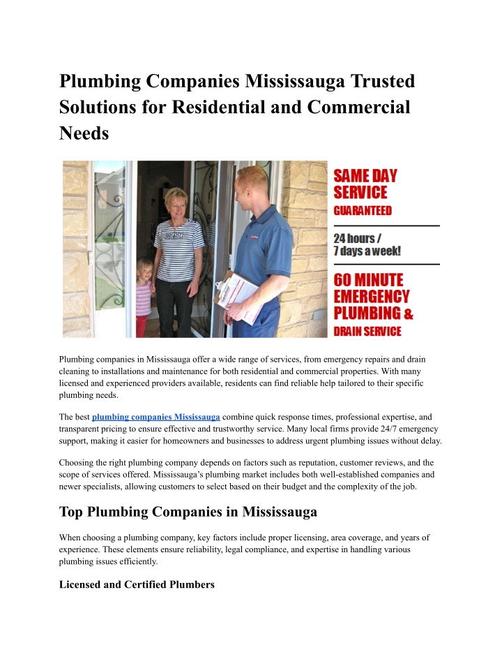 PPT - Plumbing Companies Mississauga Trusted Solutions for Residential and Commercial Needs PowerPoint Presentation - ID:14618433