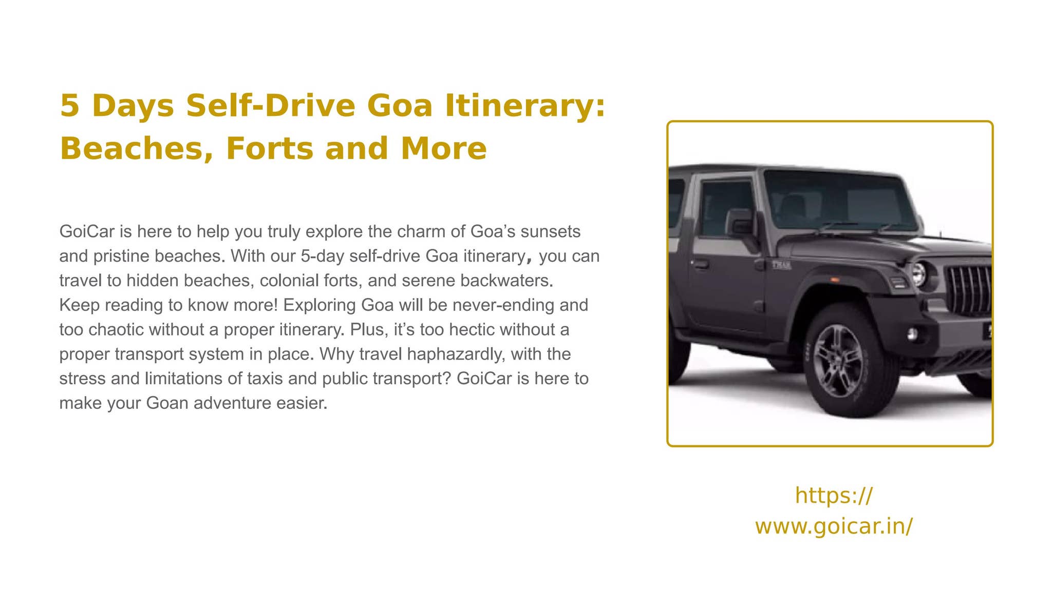 5 Days Self-Drive Goa Itinerary Beaches, Forts and More by GOICAR - Issuu