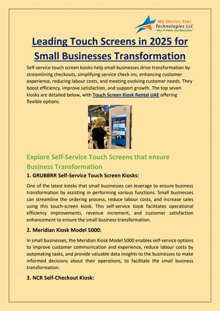Leading Touch Screens in 2025 for Small Businesses Transformation | PDF
