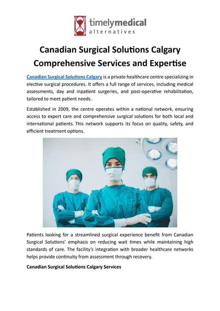 Canadian Surgical Solutions Calgary Comprehensive Services and Expertise | PDF